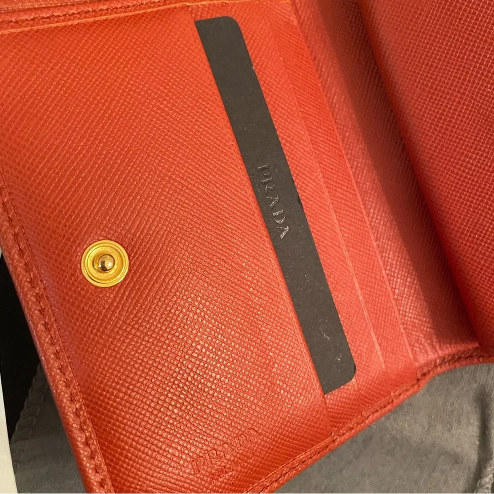 Authentic Prada Saffiano Leather Bi-Fold Wallet in Rame with box and card - Picture 5 of 11